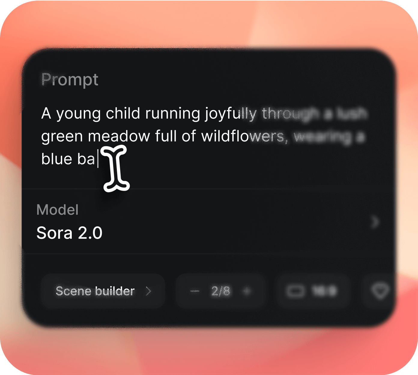 Text prompt entered into Sora 2.0 AI video generator: a child running through a meadow, showing how descriptive text creates realistic video scenes.